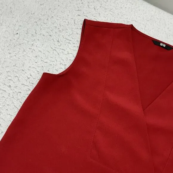 Uniqlo Women's Small V-Neck Drape Sleeveless Burgundy Red A-Line Dress Pullover - Picture 6 of 12
